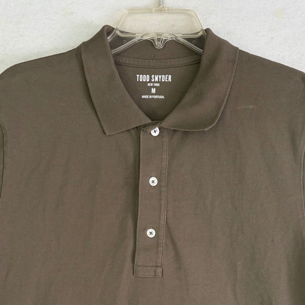 Todd Snyder Men's Organic Cotton Pique Polo Shirt Green Olive Thyme Size Medium - Picture 3 of 9